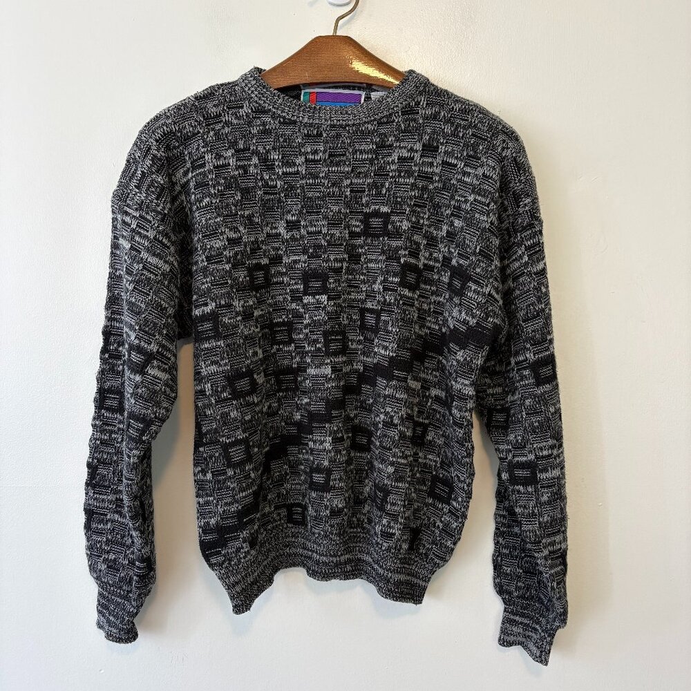 Vintage Sweater Graphix Grey Knit Pullover Sweater Size Medium